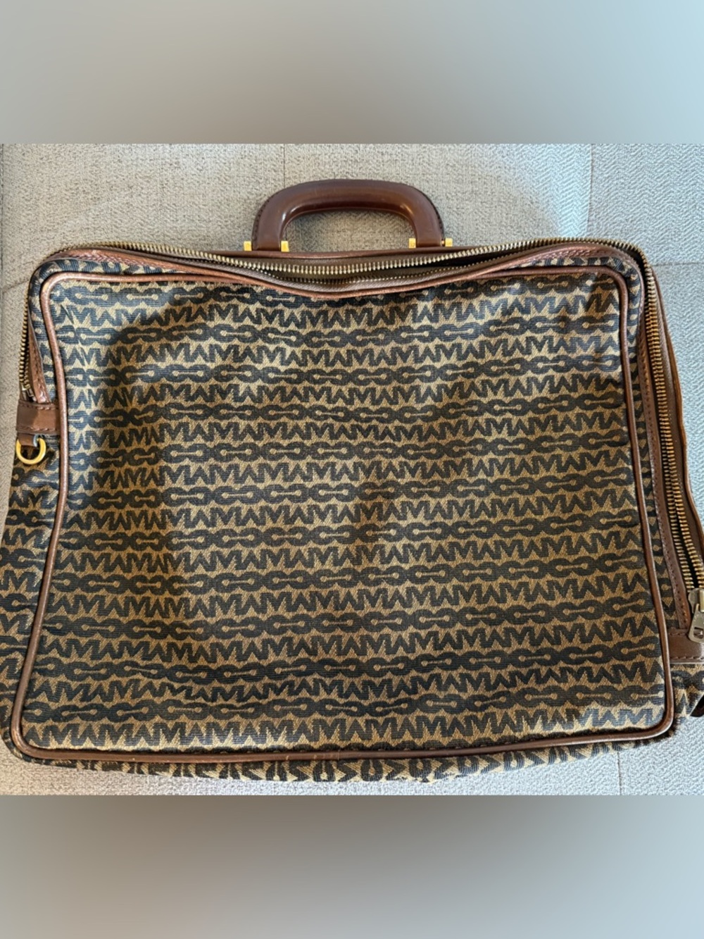 Vintage Mark Cross Logo Canvas Briefcase Tote with Leather Trim! Collectible!